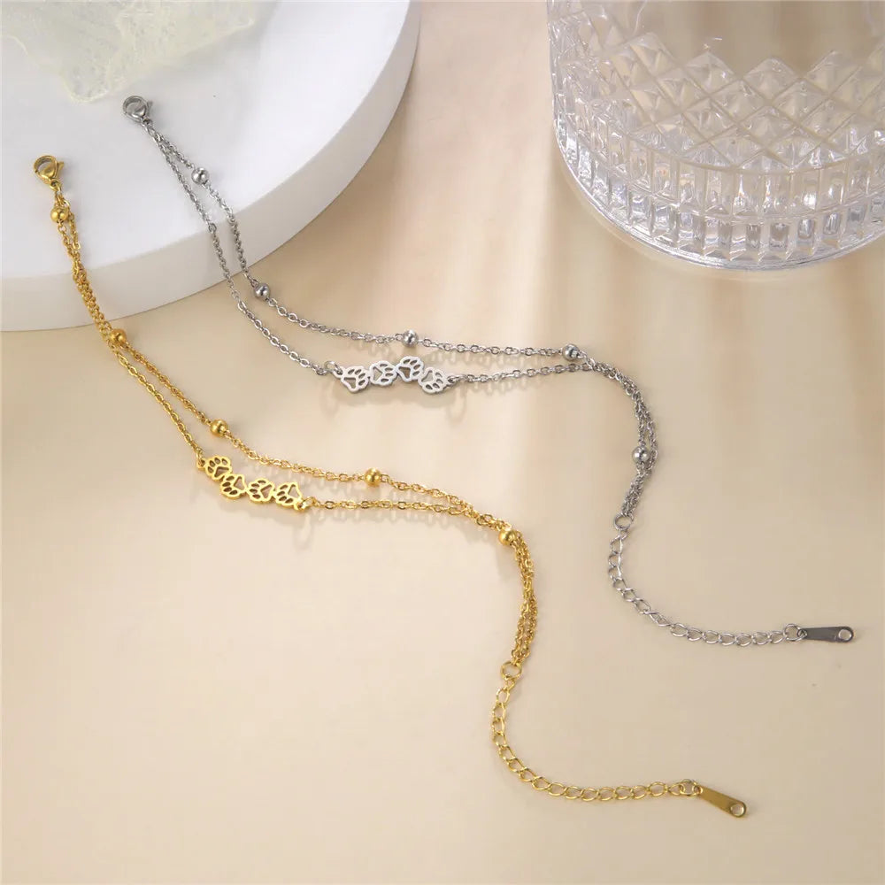 Cat Dog Paw Chain Women's Hand Bracelet Cute Animal Charm Bracelet Stainless Steel Jewelry - PeticaDeals