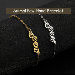 Cat Dog Paw Chain Women's Hand Bracelet Cute Animal Charm Bracelet Stainless Steel Jewelry - PeticaDeals