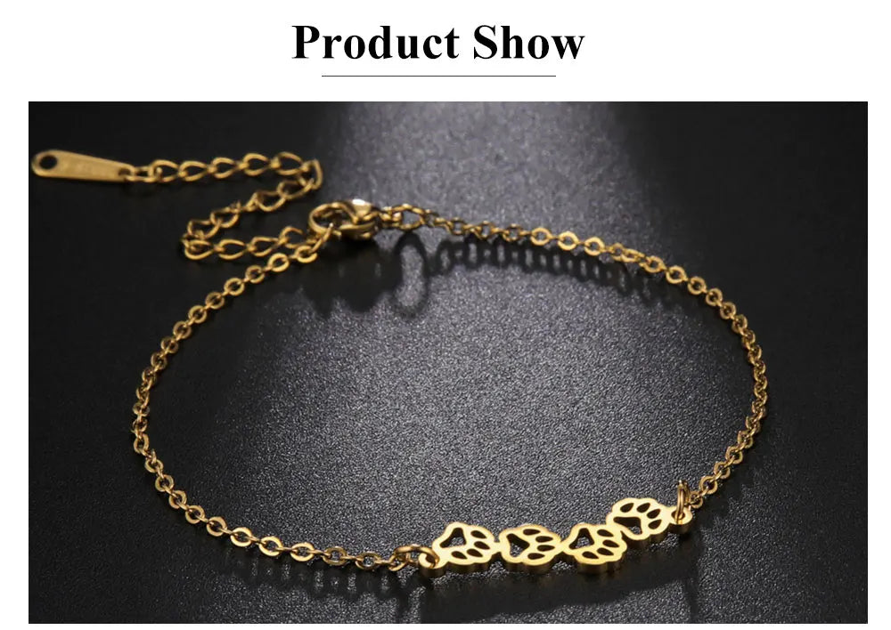 Cat Dog Paw Chain Women's Hand Bracelet Cute Animal Charm Bracelet Stainless Steel Jewelry - PeticaDeals