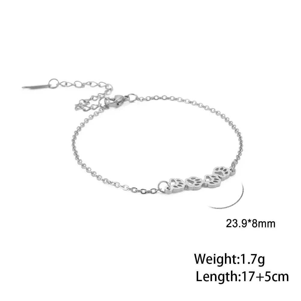 Cat Dog Paw Chain Women's Hand Bracelet Cute Animal Charm Bracelet Stainless Steel Jewelry - PeticaDeals