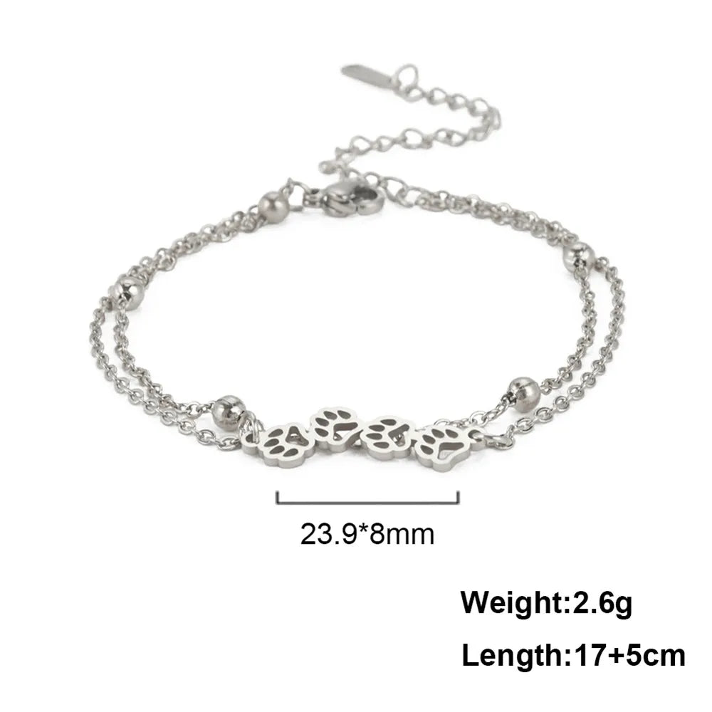 Cat Dog Paw Chain Women's Hand Bracelet Cute Animal Charm Bracelet Stainless Steel Jewelry - PeticaDeals