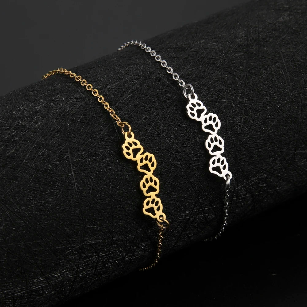 Cat Dog Paw Chain Women's Hand Bracelet Cute Animal Charm Bracelet Stainless Steel Jewelry - PeticaDeals