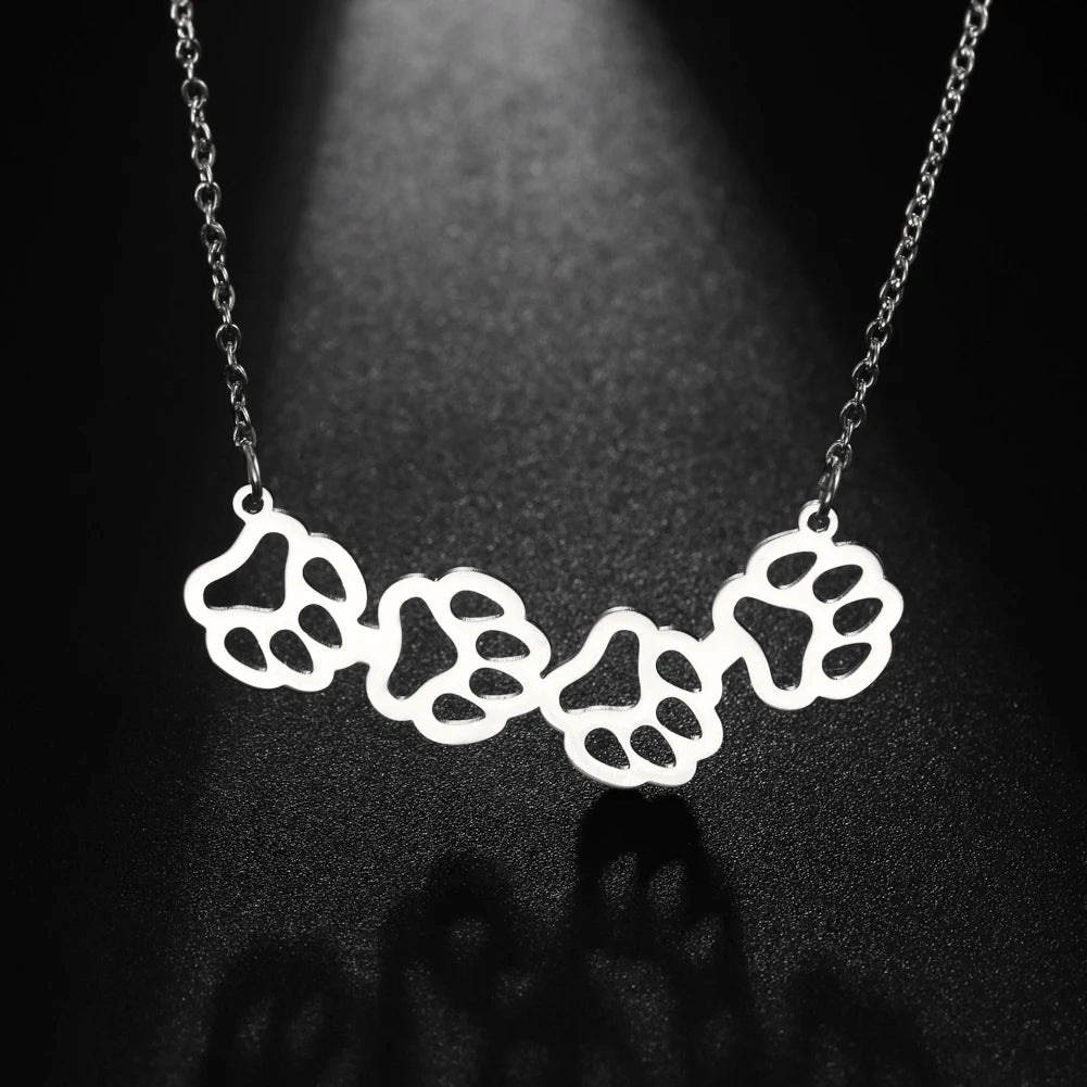Cat Dog Pet Paw Necklace Stainless Steel Cute Footprint Necklaces Girls Jewelry - PeticaDeals