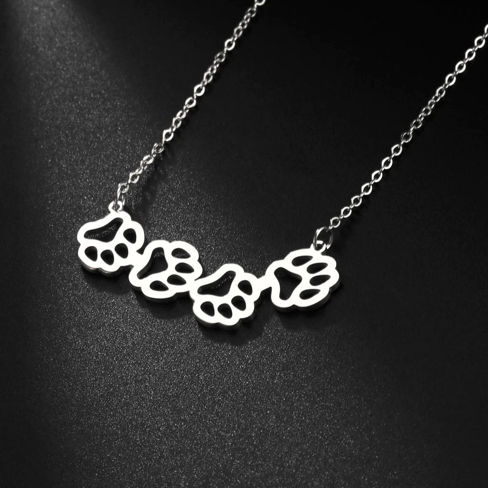Cat Dog Pet Paw Necklace Stainless Steel Cute Footprint Necklaces Girls Jewelry - PeticaDeals