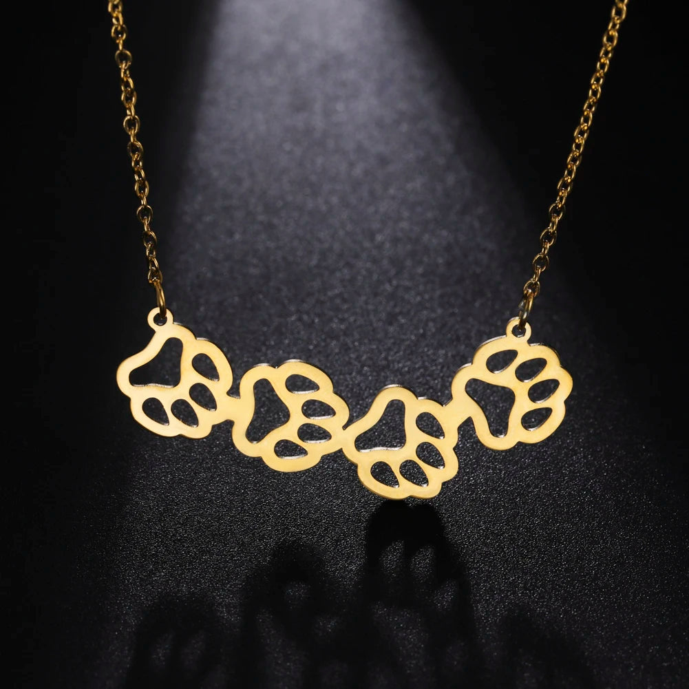 Cat Dog Pet Paw Necklace Stainless Steel Cute Footprint Necklaces Girls Jewelry - PeticaDeals