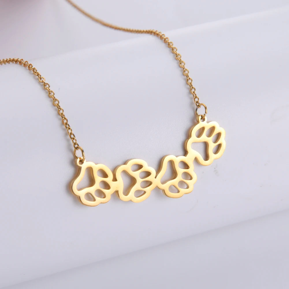 Cat Dog Pet Paw Necklace Stainless Steel Cute Footprint Necklaces Girls Jewelry - PeticaDeals