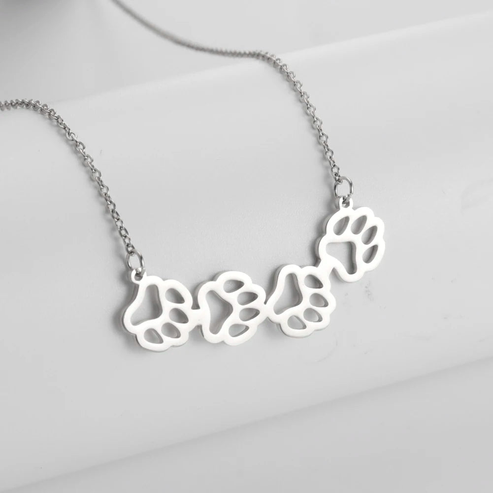 Cat Dog Pet Paw Necklace Stainless Steel Cute Footprint Necklaces Girls Jewelry - PeticaDeals
