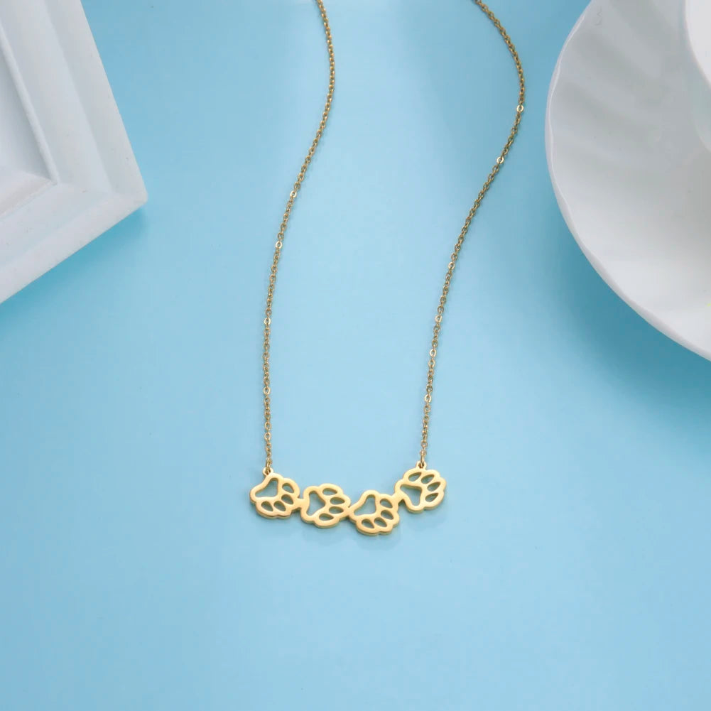 Cat Dog Pet Paw Necklace Stainless Steel Cute Footprint Necklaces Girls Jewelry - PeticaDeals