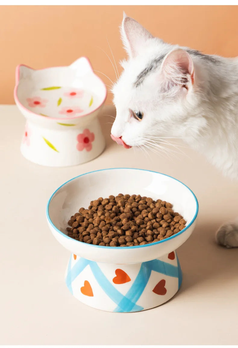 Cat Elevated Ceramic Bowl Pet Food Water Snack Bowls Small Dogs - PeticaDeals