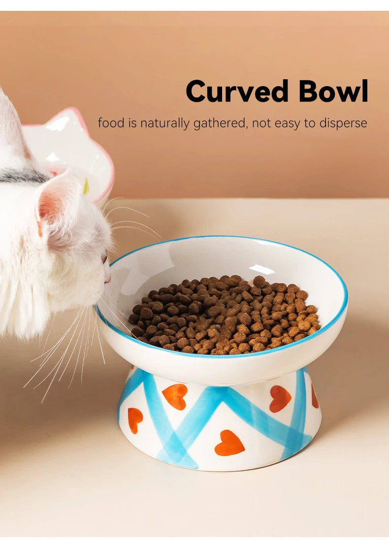 Cat Elevated Ceramic Bowl Pet Food Water Snack Bowls Small Dogs - PeticaDeals