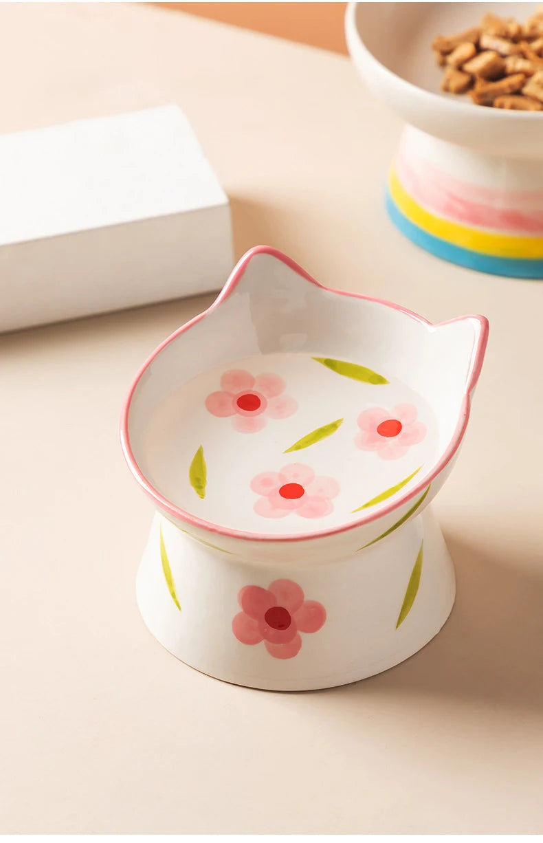 Cat Elevated Ceramic Bowl Pet Food Water Snack Bowls Small Dogs - PeticaDeals