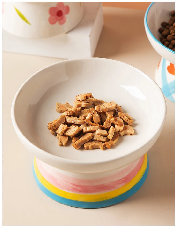 Cat Elevated Ceramic Bowl Pet Food Water Snack Bowls Small Dogs - PeticaDeals