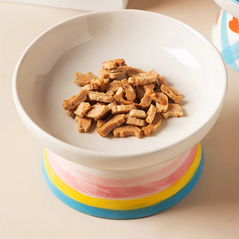 Cat Elevated Ceramic Bowl Pet Food Water Snack Bowls Small Dogs - PeticaDeals