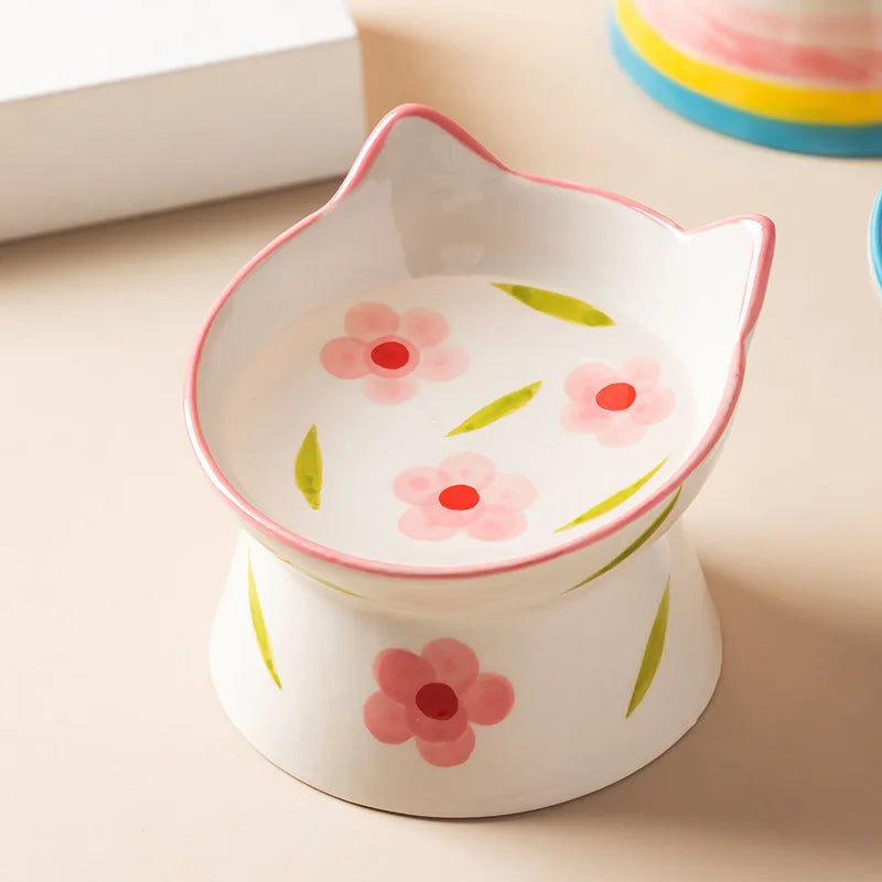 Cat Elevated Ceramic Bowl Pet Food Water Snack Bowls Small Dogs - PeticaDeals