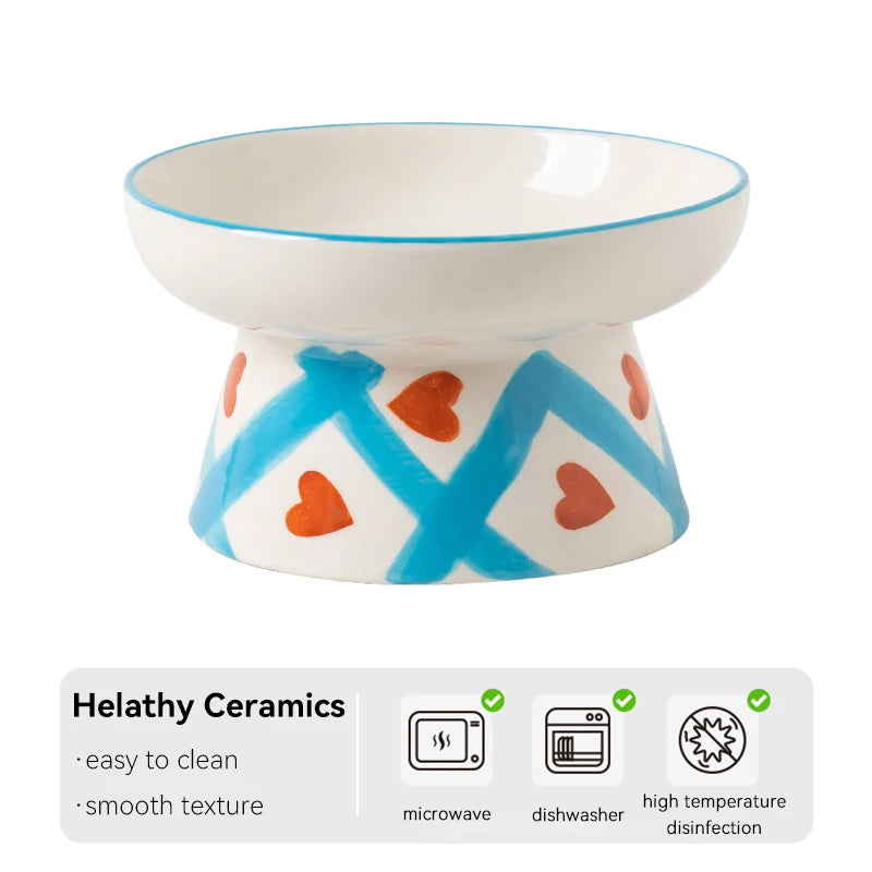 Cat Elevated Ceramic Bowl Pet Food Water Snack Bowls Small Dogs - PeticaDeals