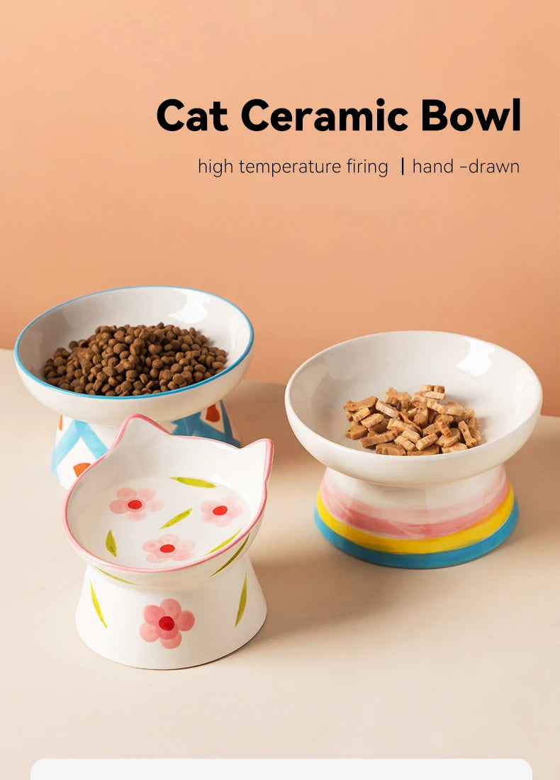 Cat Elevated Ceramic Bowl Pet Food Water Snack Bowls Small Dogs - PeticaDeals
