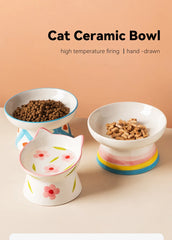 Cat Elevated Ceramic Bowl Pet Food Water Snack Bowls Small Dogs - PeticaDeals
