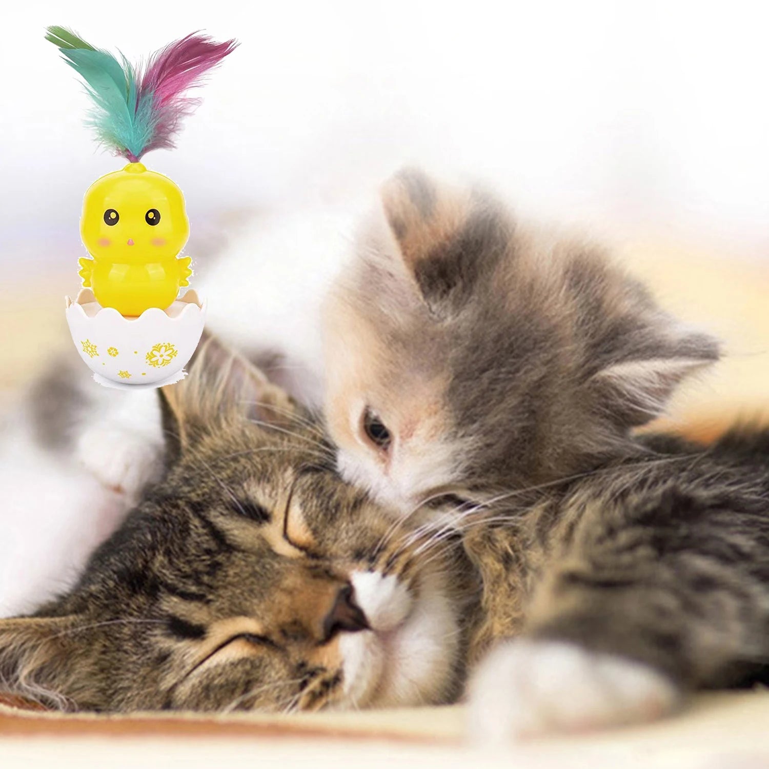 Cat Interactive Toy Colorful Feather Tumbler Cat Teaser Cat self-entertainment Scratching Ball Rocker Rotating Ball - PeticaDeals