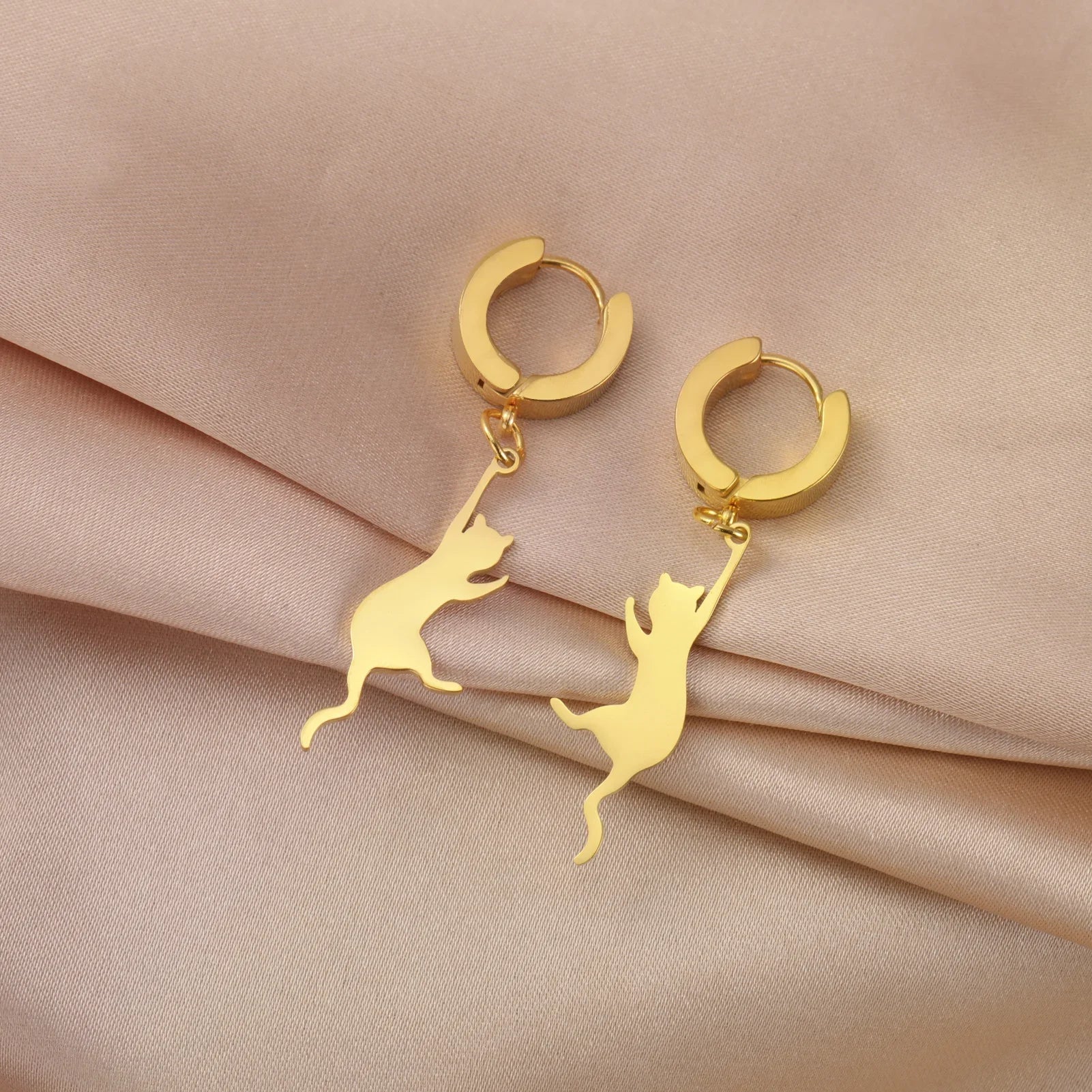 Cat Kitten Dangle Earrings for Girls Stainless Steel Cute Animal Earrings - PeticaDeals
