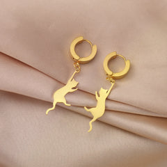Cat Kitten Dangle Earrings for Girls Stainless Steel Cute Animal Earrings - PeticaDeals