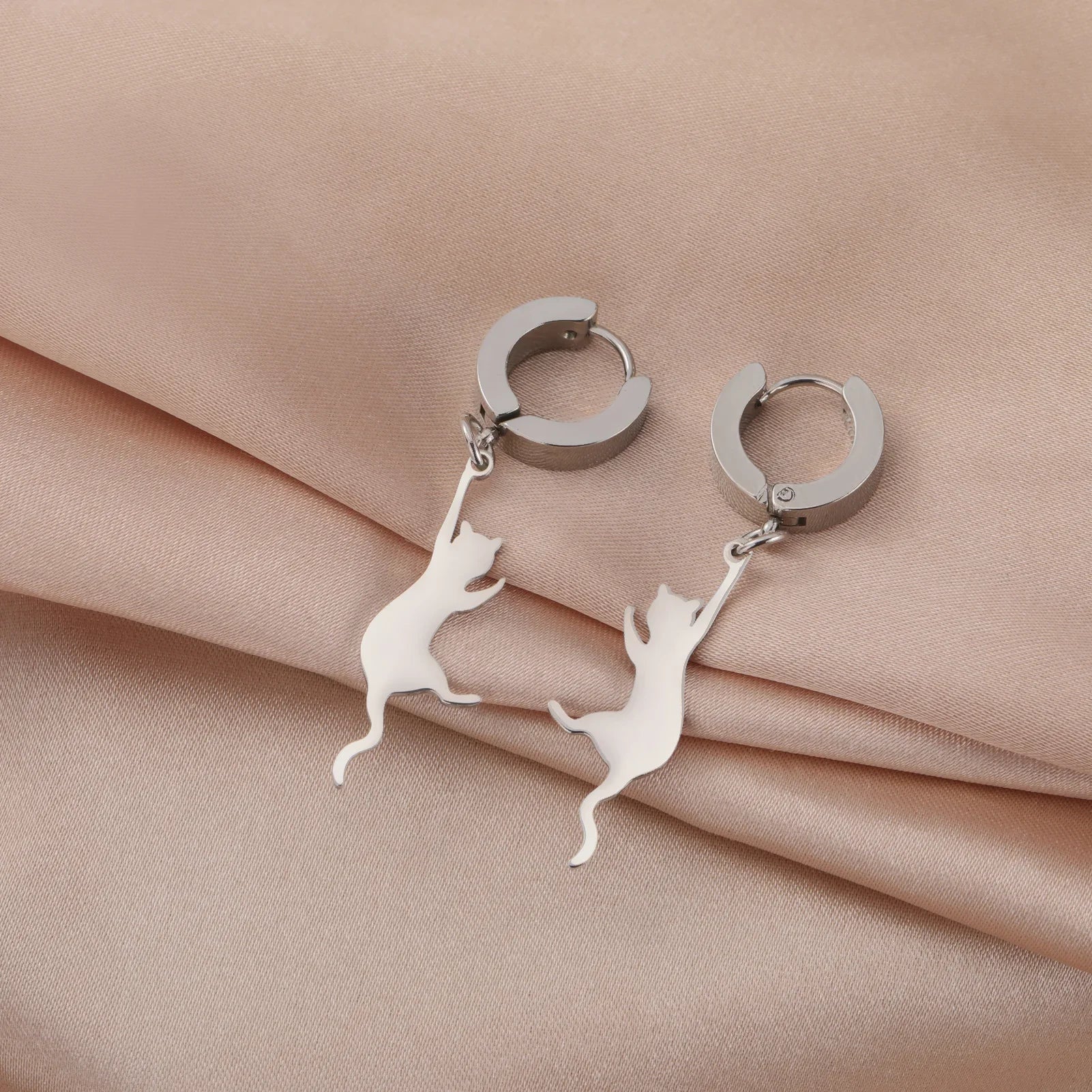 Cat Kitten Dangle Earrings for Girls Stainless Steel Cute Animal Earrings - PeticaDeals