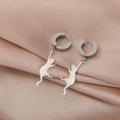 Cat Kitten Dangle Earrings for Girls Stainless Steel Cute Animal Earrings - PeticaDeals
