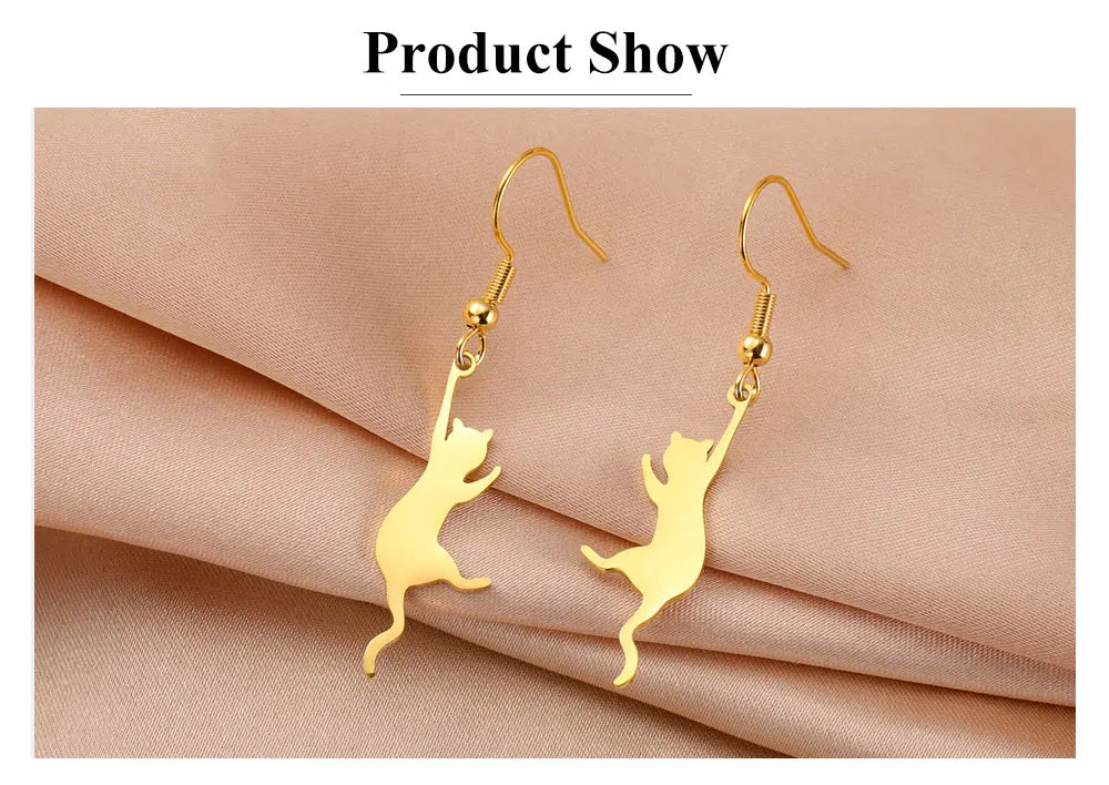 Cat Kitten Dangle Earrings for Girls Stainless Steel Cute Animal Earrings - PeticaDeals