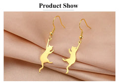 Cat Kitten Dangle Earrings for Girls Stainless Steel Cute Animal Earrings - PeticaDeals