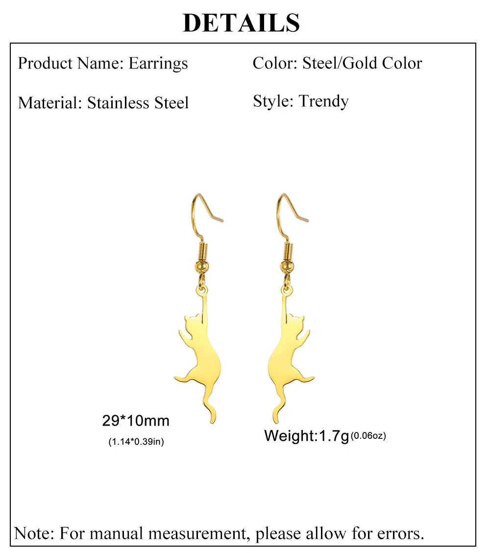 Cat Kitten Dangle Earrings for Girls Stainless Steel Cute Animal Earrings - PeticaDeals