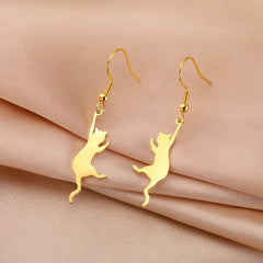 Cat Kitten Dangle Earrings for Girls Stainless Steel Cute Animal Earrings - PeticaDeals
