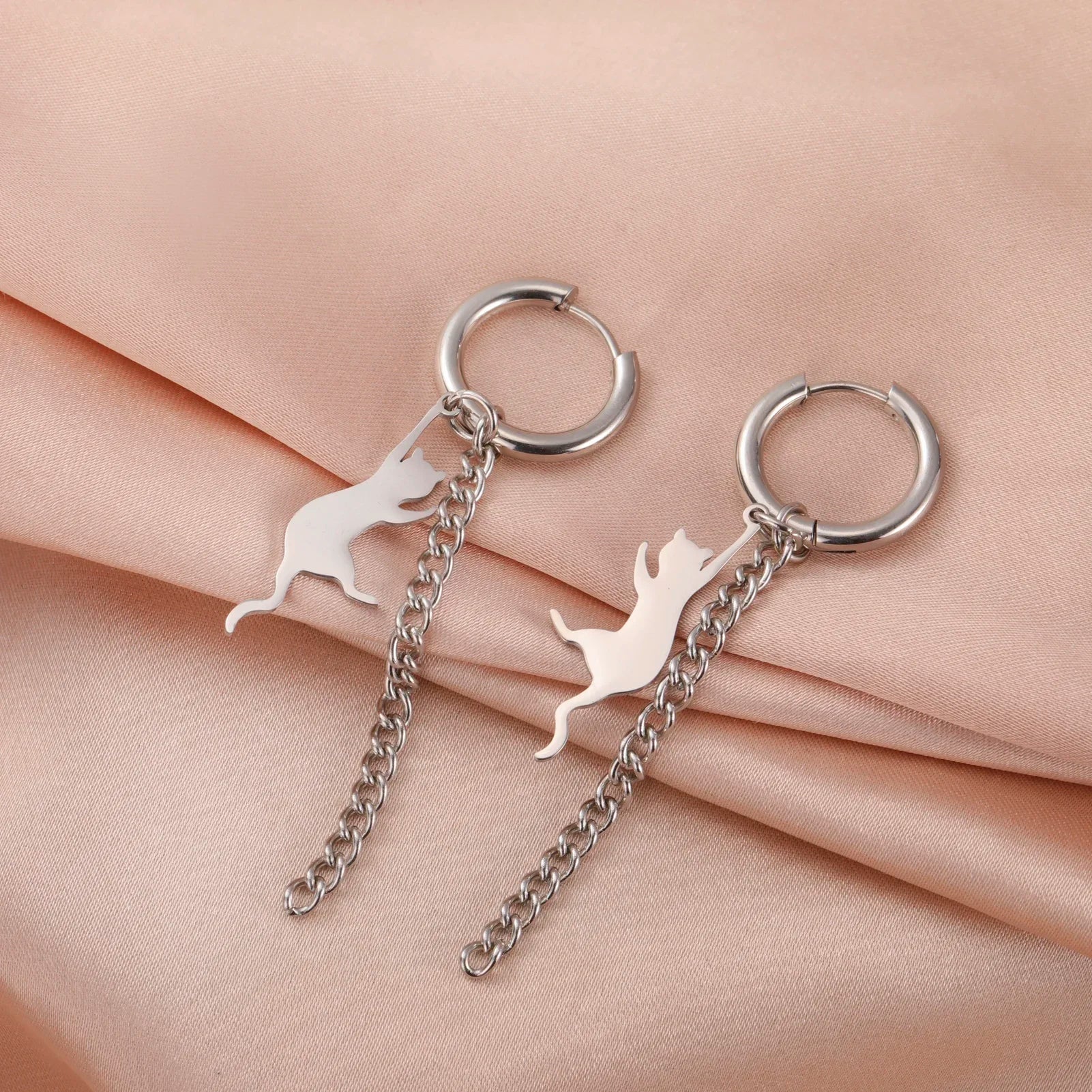 Cat Kitten Dangle Earrings for Girls Stainless Steel Cute Animal Earrings - PeticaDeals