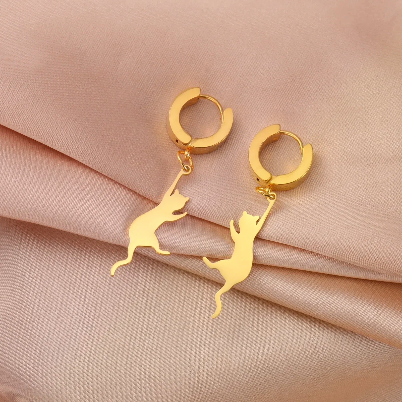 Cat Kitten Dangle Earrings for Girls Stainless Steel Cute Animal Earrings - PeticaDeals