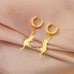 Cat Kitten Dangle Earrings for Girls Stainless Steel Cute Animal Earrings - PeticaDeals