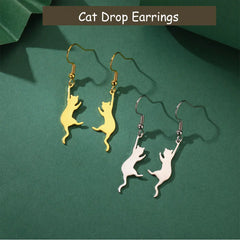Cat Kitten Dangle Earrings for Girls Stainless Steel Cute Animal Earrings - PeticaDeals