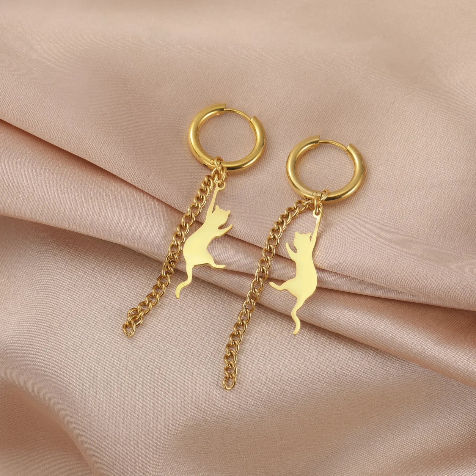 Cat Kitten Dangle Earrings for Girls Stainless Steel Cute Animal Earrings - PeticaDeals