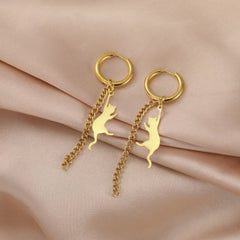 Cat Kitten Dangle Earrings for Girls Stainless Steel Cute Animal Earrings - PeticaDeals