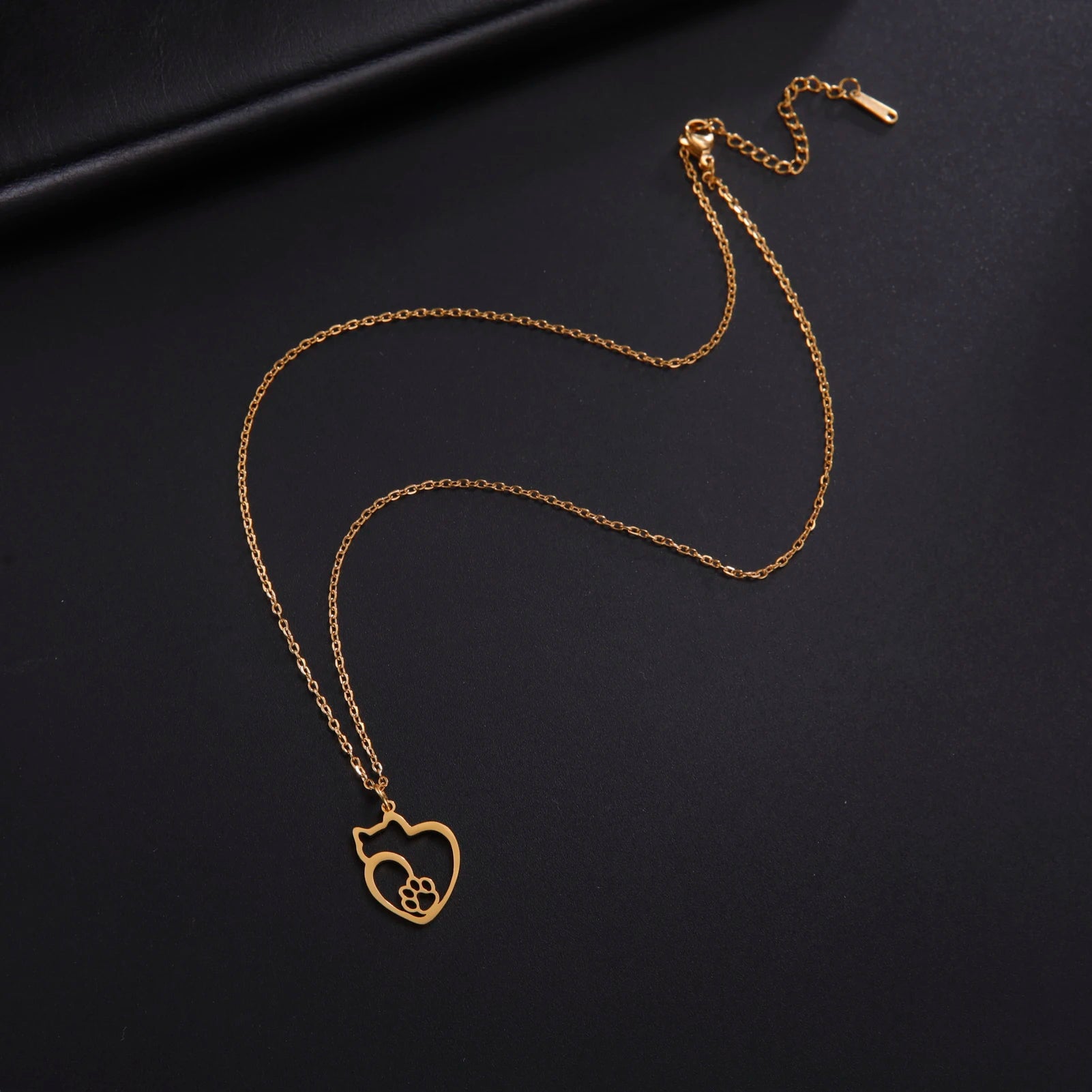 Cat Kitten Heart Paw Pendant Necklaces for Women Animal Jewelry Stainless Steel Neck Chain Necklace - PeticaDeals