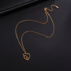 Cat Kitten Heart Paw Pendant Necklaces for Women Animal Jewelry Stainless Steel Neck Chain Necklace - PeticaDeals