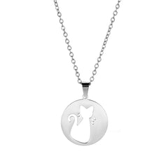 Cat Kitten Heart Paw Pendant Necklaces for Women Animal Jewelry Stainless Steel Neck Chain Necklace - PeticaDeals