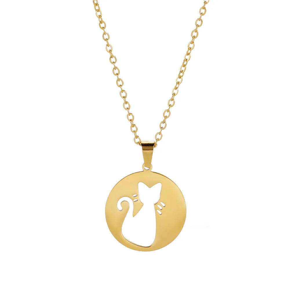Cat Kitten Heart Paw Pendant Necklaces for Women Animal Jewelry Stainless Steel Neck Chain Necklace - PeticaDeals
