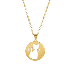 Cat Kitten Heart Paw Pendant Necklaces for Women Animal Jewelry Stainless Steel Neck Chain Necklace - PeticaDeals