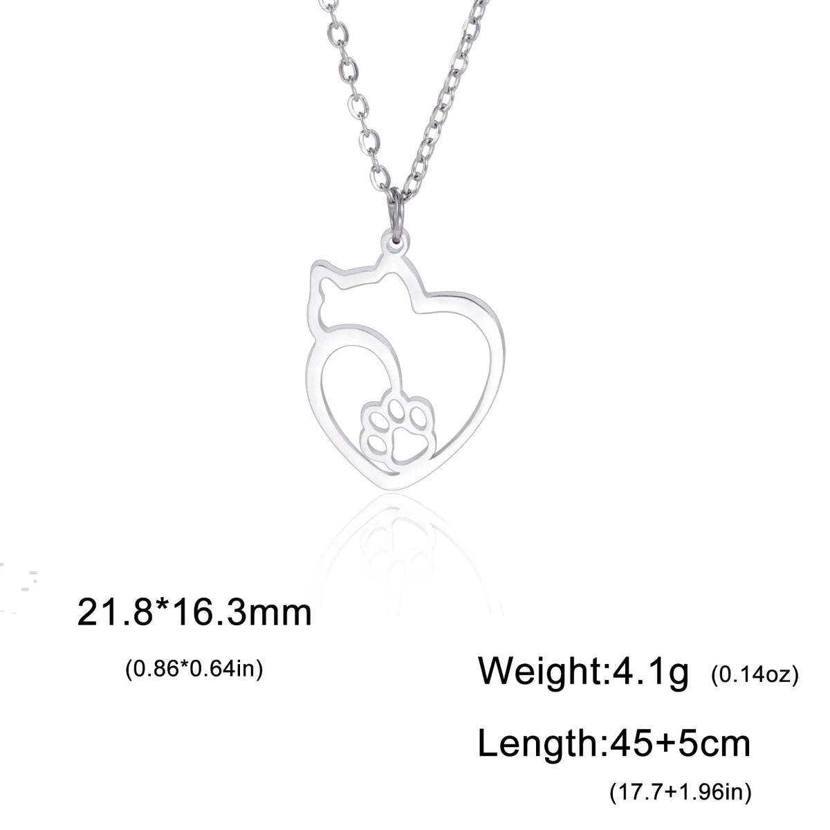 Cat Kitten Heart Paw Pendant Necklaces for Women Animal Jewelry Stainless Steel Neck Chain Necklace - PeticaDeals