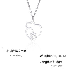 Cat Kitten Heart Paw Pendant Necklaces for Women Animal Jewelry Stainless Steel Neck Chain Necklace - PeticaDeals
