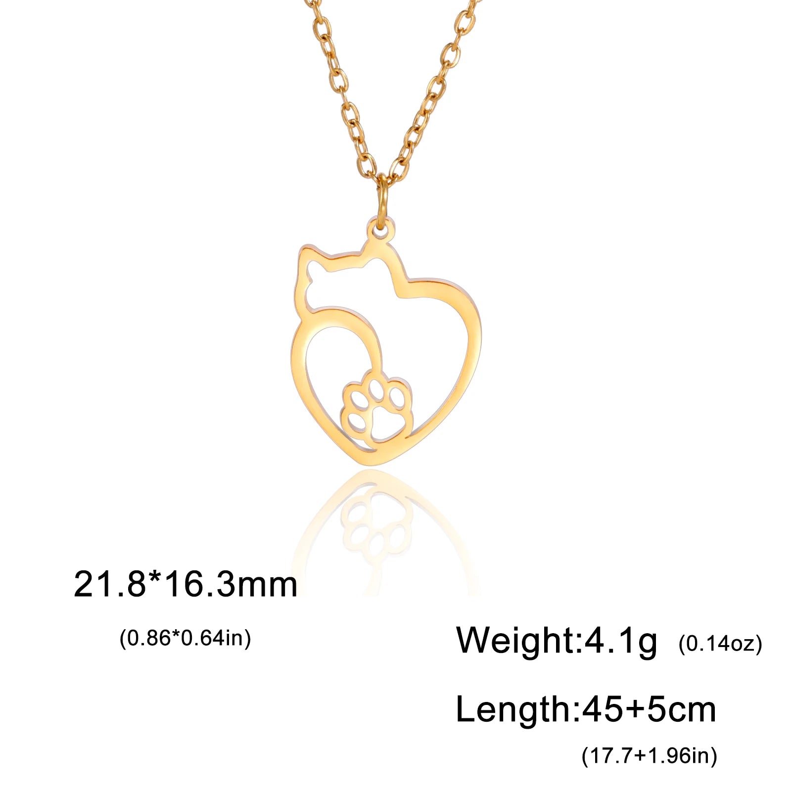 Cat Kitten Heart Paw Pendant Necklaces for Women Animal Jewelry Stainless Steel Neck Chain Necklace - PeticaDeals