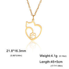 Cat Kitten Heart Paw Pendant Necklaces for Women Animal Jewelry Stainless Steel Neck Chain Necklace - PeticaDeals