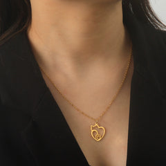 Cat Kitten Heart Paw Pendant Necklaces for Women Animal Jewelry Stainless Steel Neck Chain Necklace - PeticaDeals