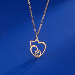 Cat Kitten Heart Paw Pendant Necklaces for Women Animal Jewelry Stainless Steel Neck Chain Necklace - PeticaDeals