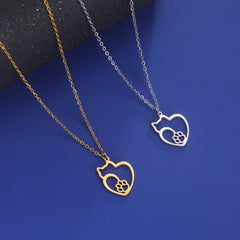 Cat Kitten Heart Paw Pendant Necklaces for Women Animal Jewelry Stainless Steel Neck Chain Necklace - PeticaDeals