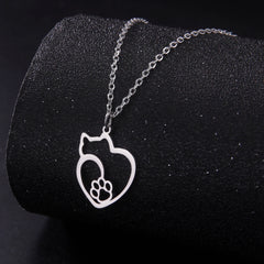 Cat Kitten Heart Paw Pendant Necklaces for Women Animal Jewelry Stainless Steel Neck Chain Necklace - PeticaDeals