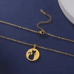 Cat Kitten Heart Paw Pendant Necklaces for Women Animal Jewelry Stainless Steel Neck Chain Necklace - PeticaDeals